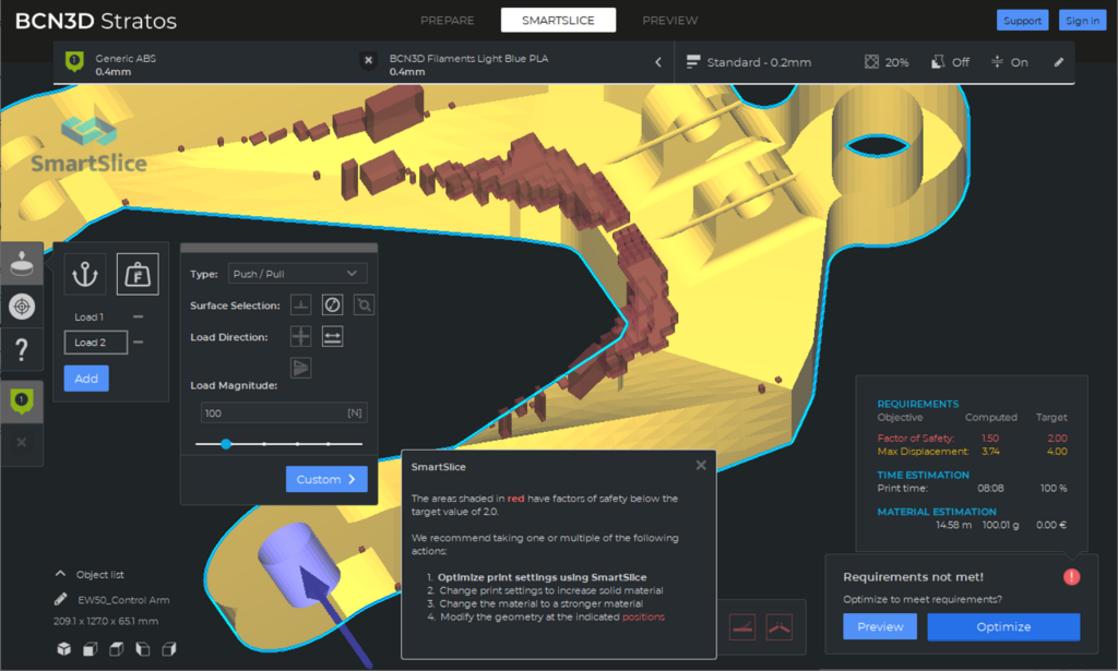 SmartSlice for BCN3D Stratos software